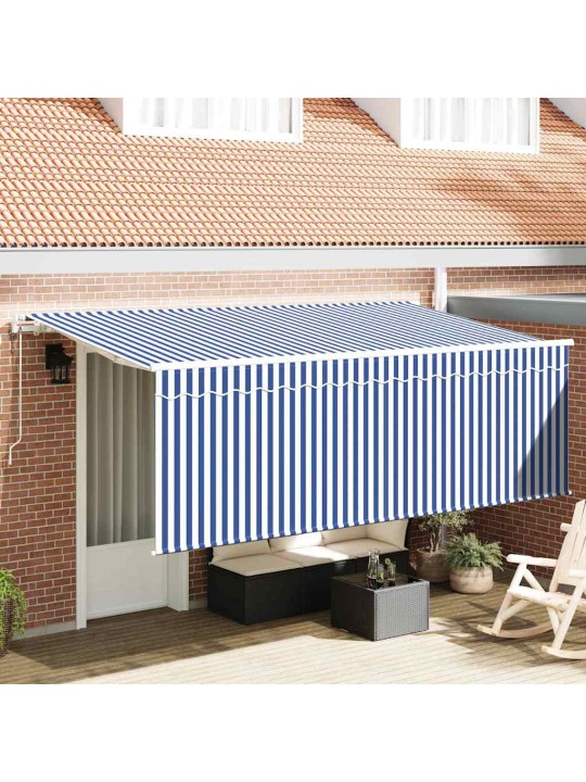 Sissetõmmatav varikatus sinine ja valge 350 x 200 cm