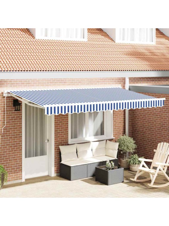 Sissetõmmatav varikatus sinine ja valge 400x200 cm kangas