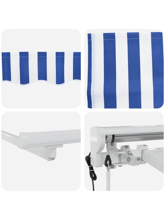 Sissetõmmatav varikatus sinine ja valge 400x200 cm kangas