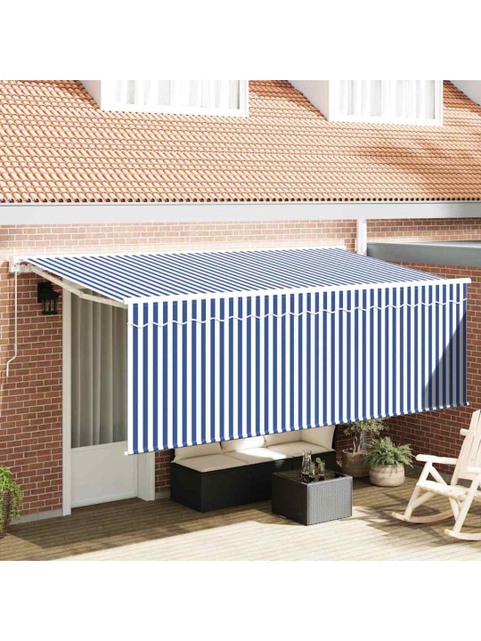 Sissetõmmatav varikatus sinine ja valge 400 x 200 cm kangas