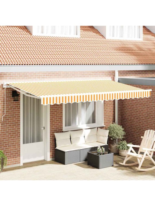 Sissetõmmatav varikatus kollane ja valge 400x200 cm kangas