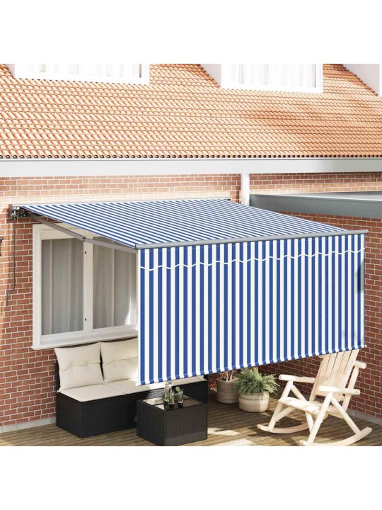 Sissetõmmatav varikatus sinine ja valge 300 x 250 cm kangas
