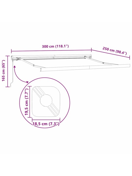 Sissetõmmatav varikatus punane ja valge 300 x 250 cm