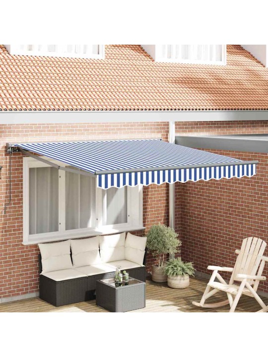 Sissetõmmatav varikatus sinine ja valge 350x250 cm kangas