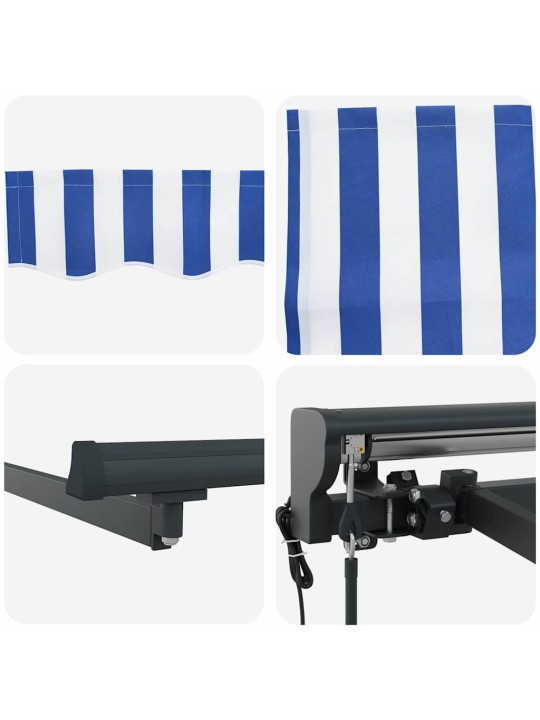 Sissetõmmatav varikatus sinine ja valge 350x250 cm kangas