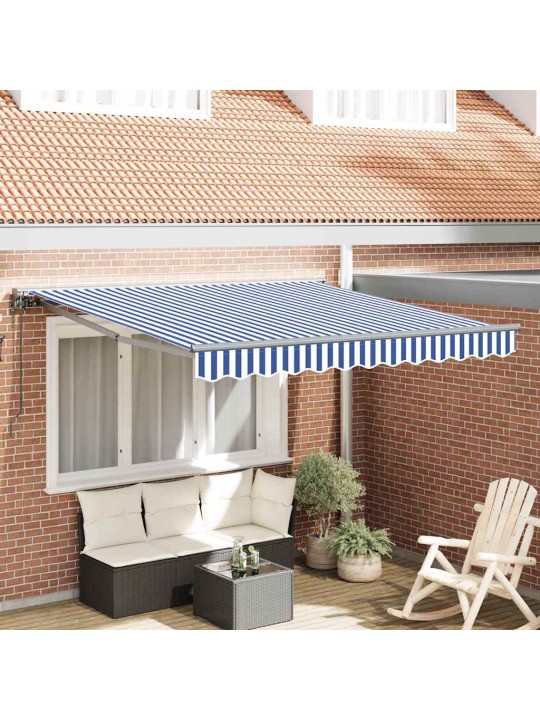 Sissetõmmatav varikatus sinine ja valge 350x250 cm kangas