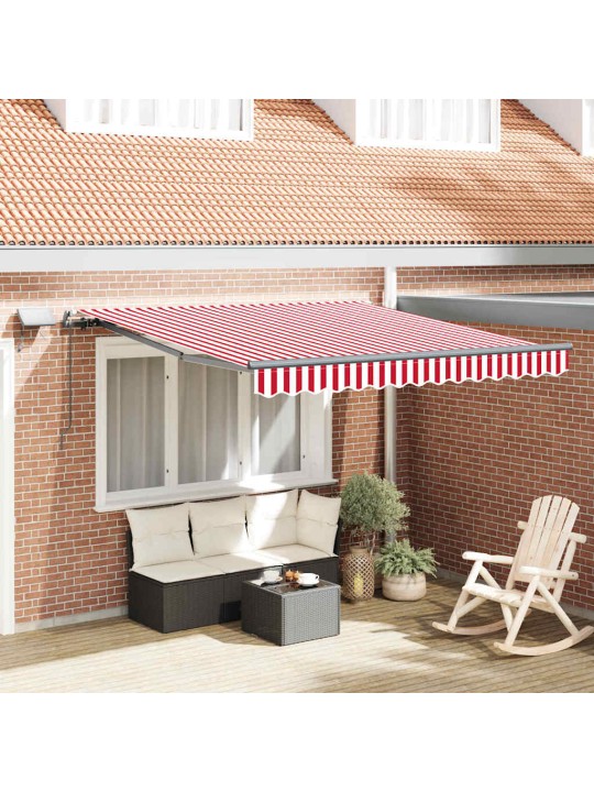 Sissetõmmatav varikatus punane ja valge 350 x 250 cm kangas