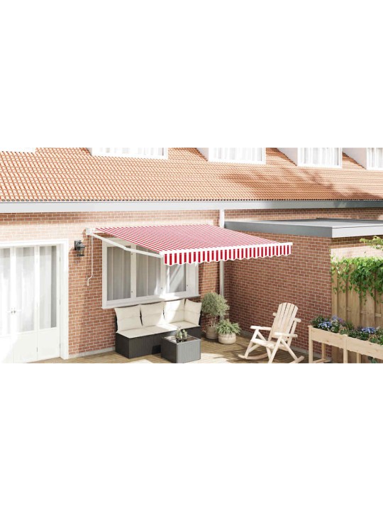 Sissetõmmatav varikatus punane ja valge 350 x 250 cm kangas