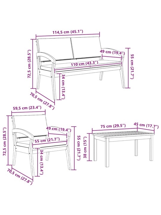 Bistrokomplekt 4 tk pruun 75 x 45 x 38 cm akaatsiapuit