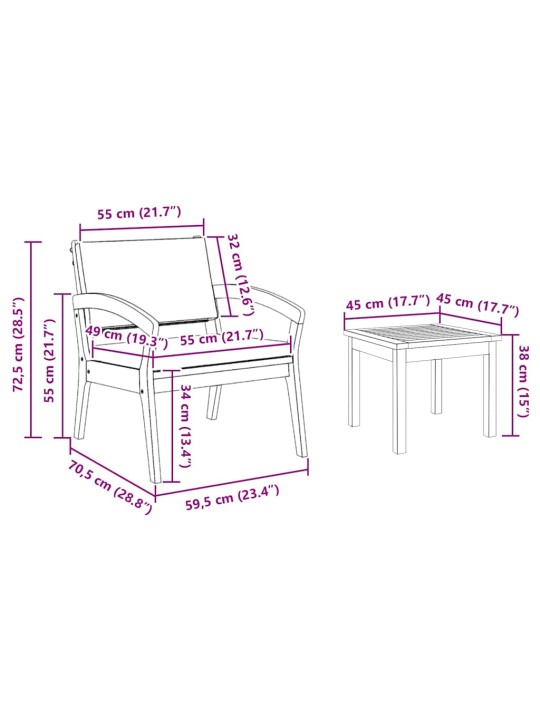 Bistrokomplekt 5 tk pruun 45 x 45 x 38 cm akaatsiapuit