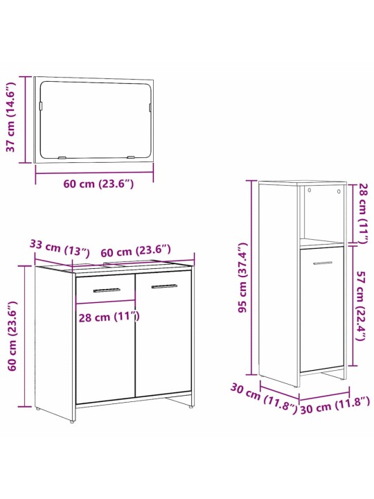 Vannitoamööbli komplekt uksega 3 tk must tamm 60 x 33 x 60 cm