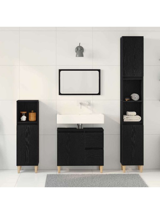 Vannitoa mööblikomplekt uksega 3 tk must 30 x 30 x 180 cm tehispuit
