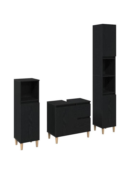 Vannitoa mööblikomplekt uksega 3 tk must 30 x 30 x 180 cm tehispuit