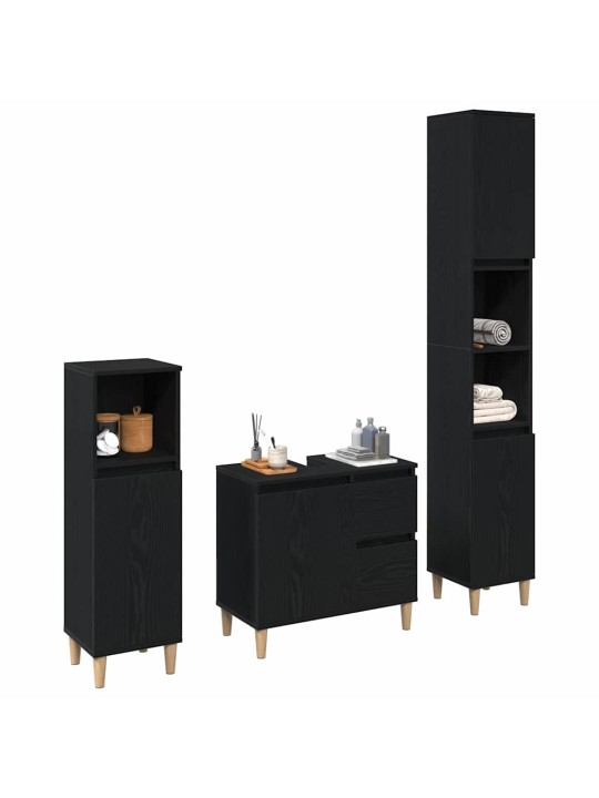 Vannitoa mööblikomplekt uksega 3 tk must 30 x 30 x 180 cm tehispuit