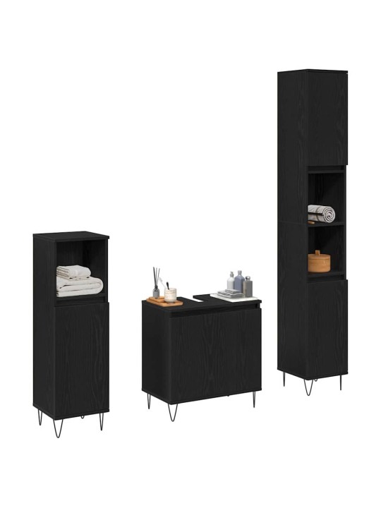Vannitoa mööblikomplekt uksega 3 tk must tamm 30 x 30 x 190 cm