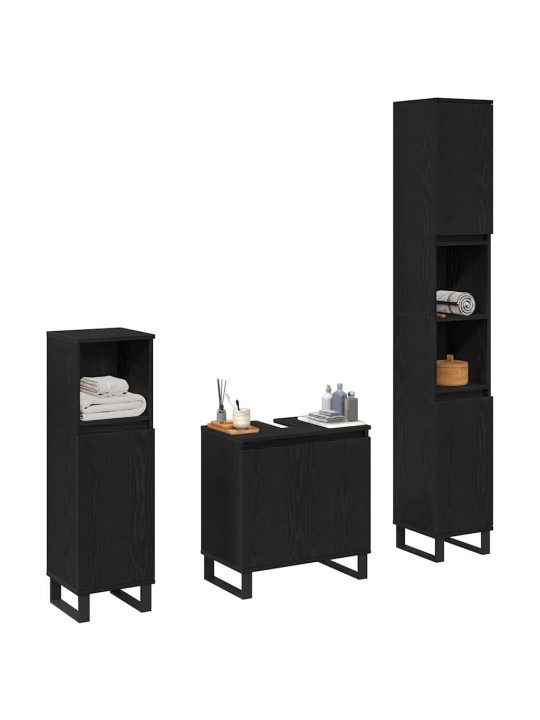Vannitoa mööblikomplekt uksega 3 tk must 30 x 30 x 190 cm tehispuit