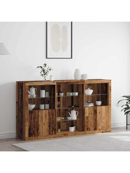 Sideboard led valgustitega vana puit 181.5x37x100 cm tehispuit