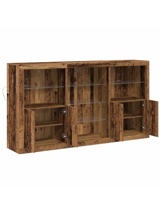 Sideboard led valgustitega vana puit 181.5x37x100 cm tehispuit