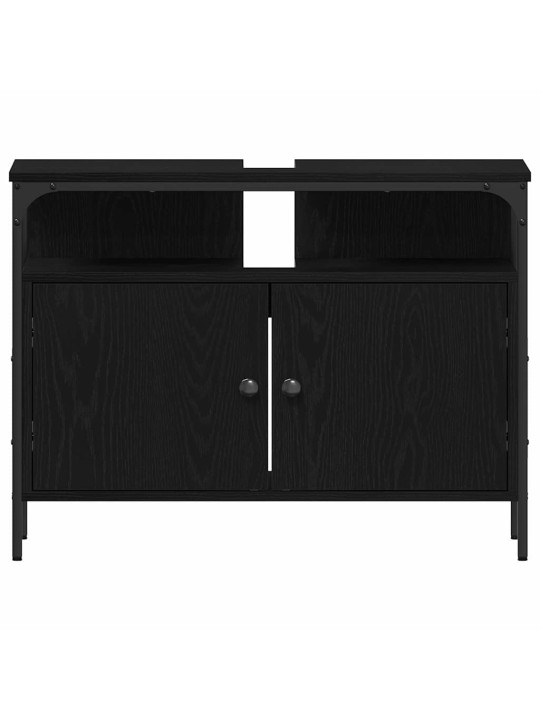 Vannitoa mööblikomplekt uksega 3 tk must 80 x 30 x 60 cm tehispuit