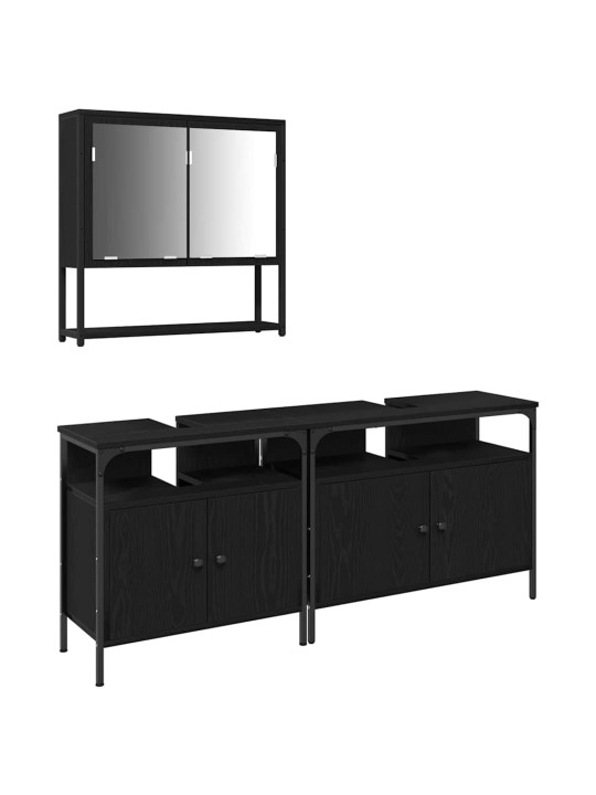 Vannitoa mööblikomplekt uksega 3 tk must 80 x 30 x 60 cm tehispuit