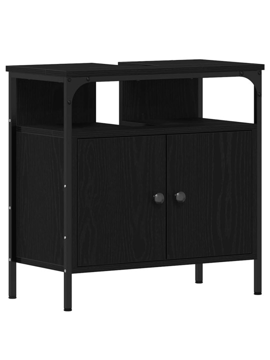 Vannitoa valamud uksega 3 tk must 80 x 30 x 60 cm tehispuit