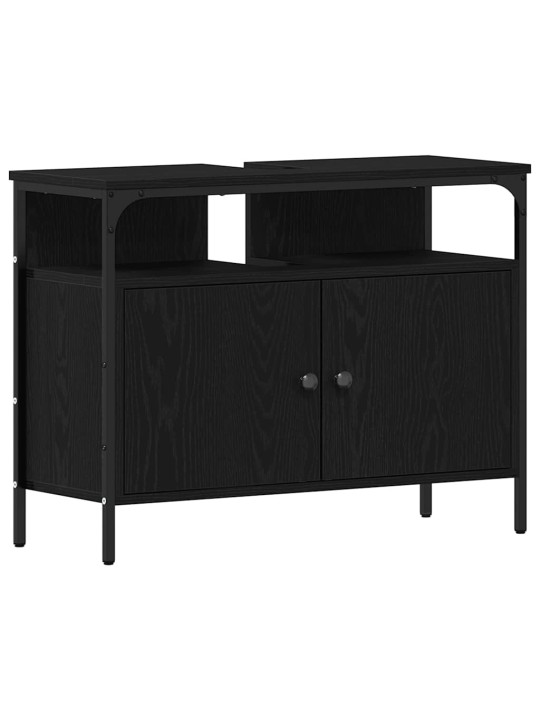 Vannitoa valamud uksega 3 tk must 80 x 30 x 60 cm tehispuit
