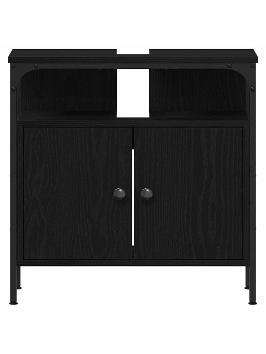 Vannitoa valamud uksega 3 tk must 80 x 30 x 60 cm tehispuit