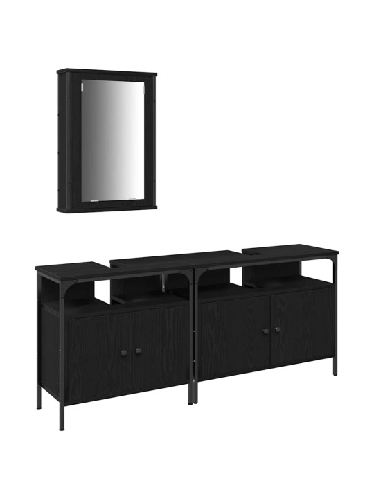 Vannitoa valamud uksega 3 tk must 80 x 30 x 60 cm tehispuit