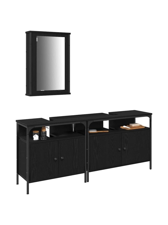 Vannitoa valamud uksega 3 tk must 80 x 30 x 60 cm tehispuit