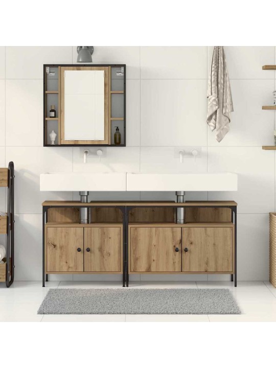 Vannitoa valamud riiuliga 3 tk pruun 80 x 30 x 60 cm tehispuit