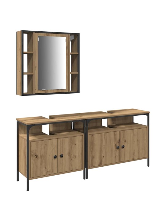 Vannitoa valamud riiuliga 3 tk pruun 80 x 30 x 60 cm tehispuit