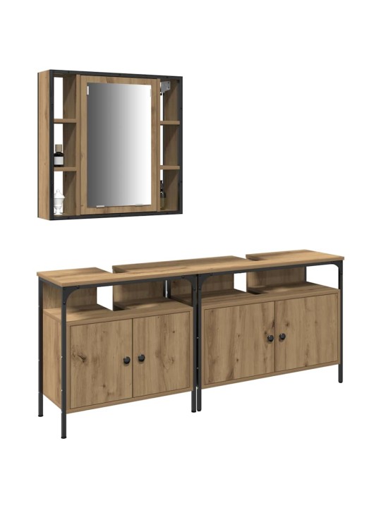 Vannitoa valamud riiuliga 3 tk pruun 80 x 30 x 60 cm tehispuit