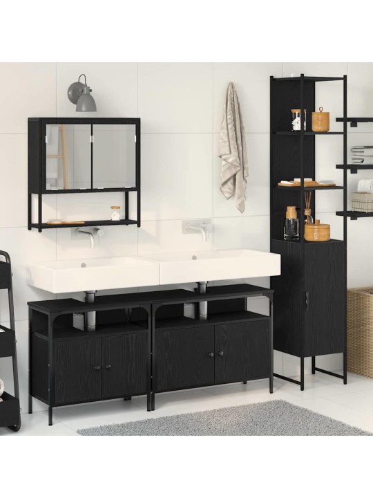 Vannitoa mööblikomplekt 4 tk must tamm 33 x 33 x 185.5 cm tehispuit