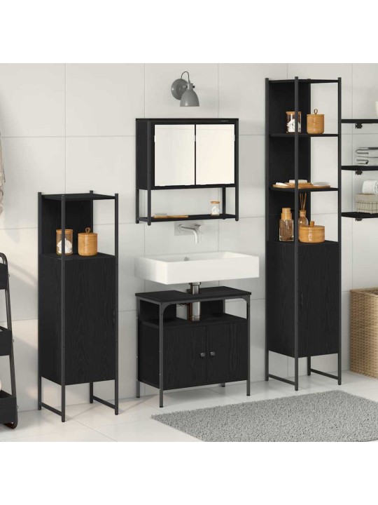 Vannitoa mööblikomplekt 4 tk must tamm 33 x 33 x 185.5 cm tehispuit