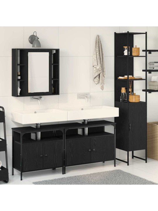 Vannitoa kapikomplekt uksega 4 tk must tamm 33 x 33 x 185.5 cm