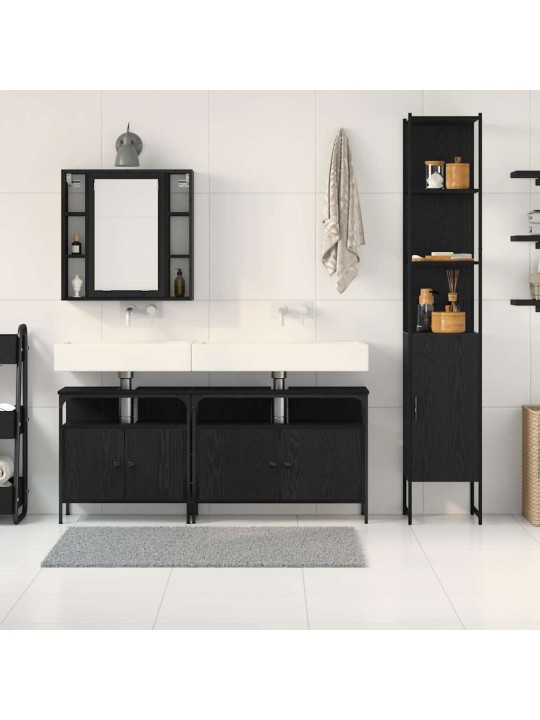 Vannitoa kapikomplekt uksega 4 tk must tamm 33 x 33 x 185.5 cm