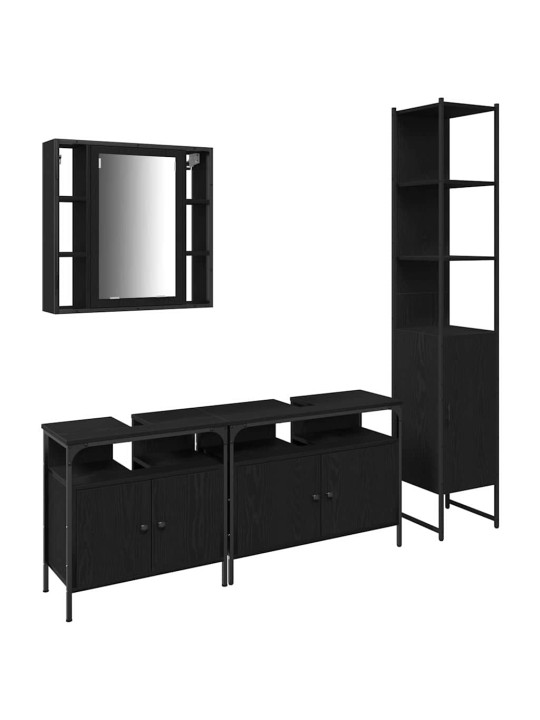 Vannitoa kapikomplekt uksega 4 tk must tamm 33 x 33 x 185.5 cm