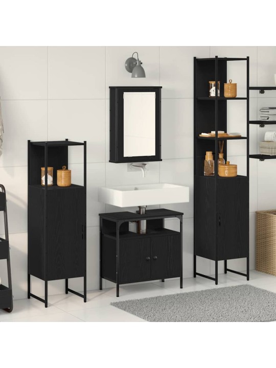 Vannitoa mööblikomplekt 4 tk must tamm 33 x 33 x 185.5 cm tehispuit