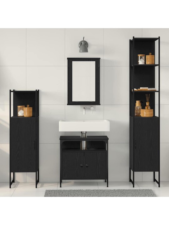 Vannitoa mööblikomplekt 4 tk must tamm 33 x 33 x 185.5 cm tehispuit