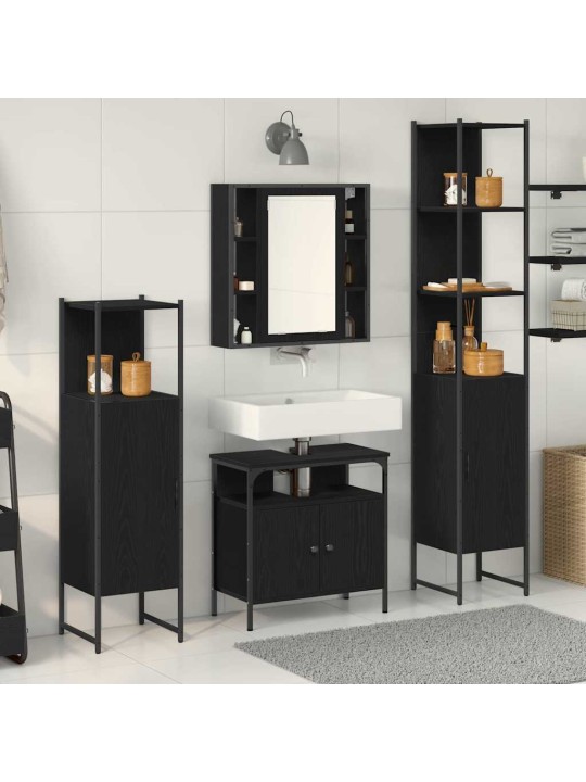 Vannitoa kapikomplekt uksega 4 tk must tamm 33 x 33 x 185.5 cm