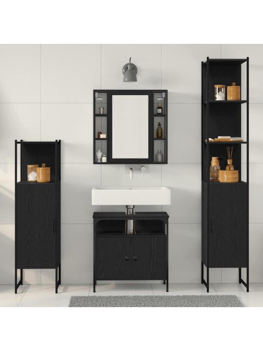 Vannitoa kapikomplekt uksega 4 tk must tamm 33 x 33 x 185.5 cm