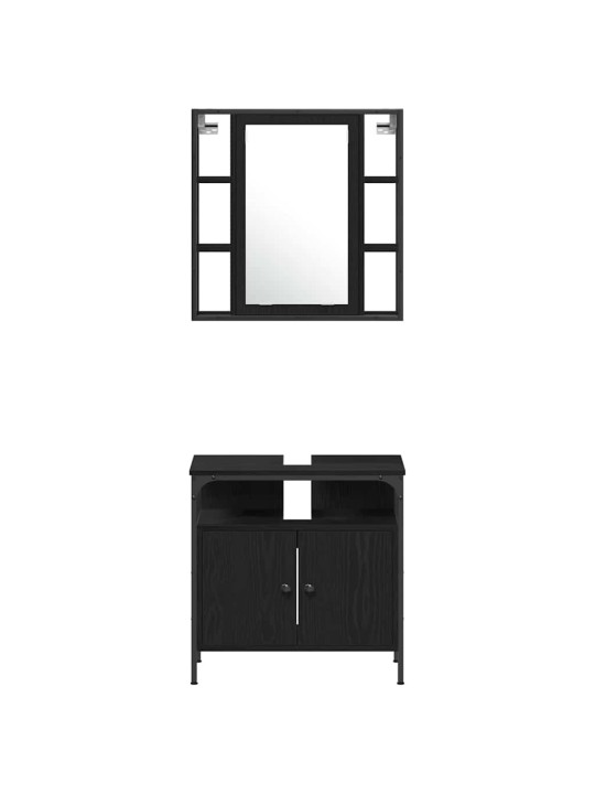 Vannitoa kapikomplekt uksega 4 tk must tamm 33 x 33 x 185.5 cm
