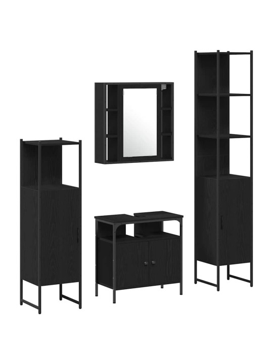 Vannitoa kapikomplekt uksega 4 tk must tamm 33 x 33 x 185.5 cm