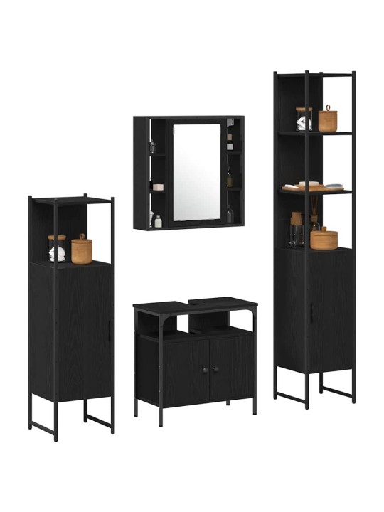 Vannitoa kapikomplekt uksega 4 tk must tamm 33 x 33 x 185.5 cm