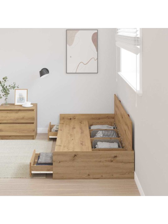 Voodi hoiukohaga raam peaga käsitööpuu 100 x 200 cm tehispuit