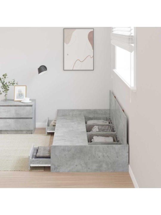 Voodi hoiukohaga raam peaga sahtliga betoonhall 90 x 200 cm tehispuit