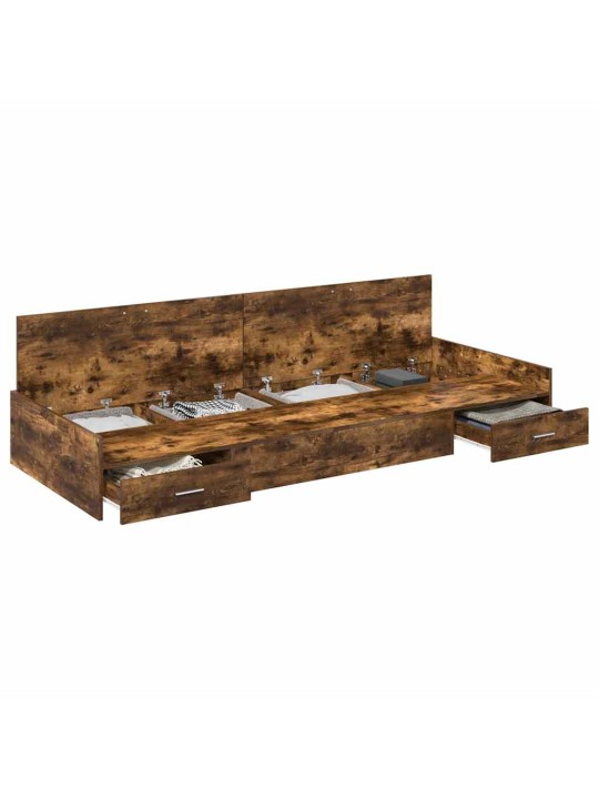 Voodi hoiukohaga raam peaga suitsetatud tamm 90 x 200 cm tehispuit