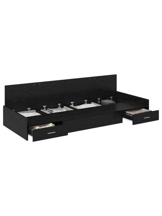 Voodi hoiukohaga raam peaga sahtliga must tamm 80 x 200 cm tehispuit