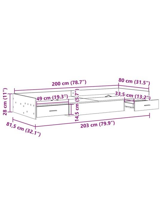 Voodi hoiukohaga raam peaga sahtliga valge 80 x 200 cm tehispuit