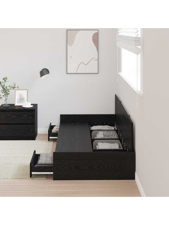 Voodi hoiukohaga raam peaga sahtliga must tamm 80 x 200 cm tehispuit